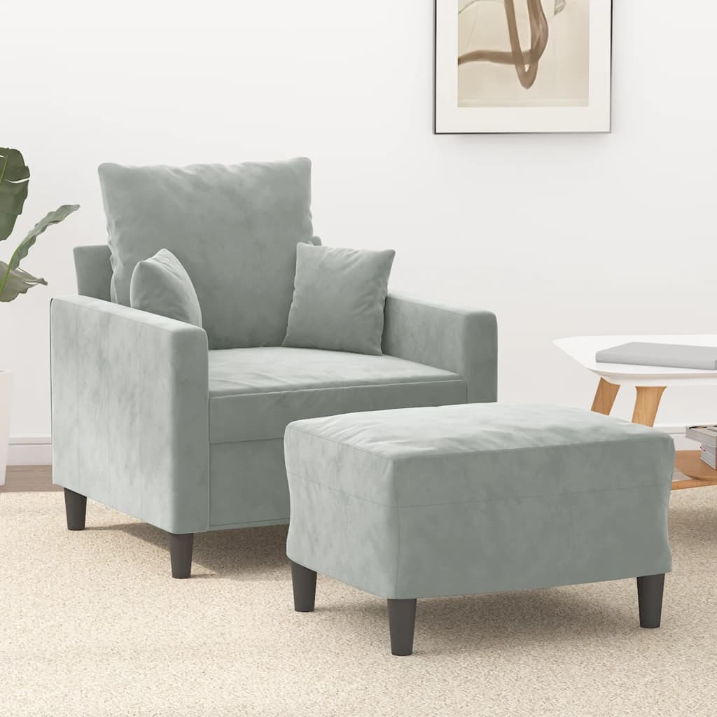 Fauteuil avec repose-pied Gris clair 60 cm Velours - XIOS