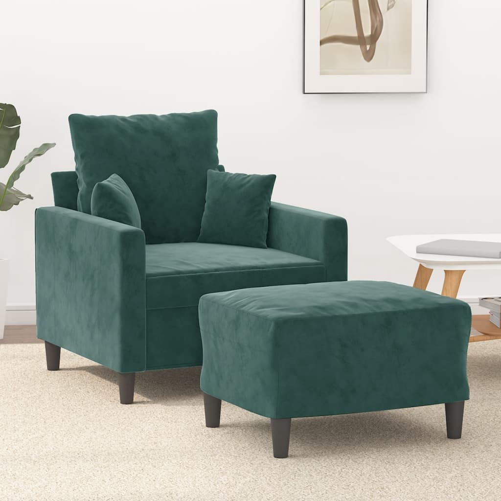 Fauteuil avec repose-pied Vert foncé 60 cm Velours - XIOS