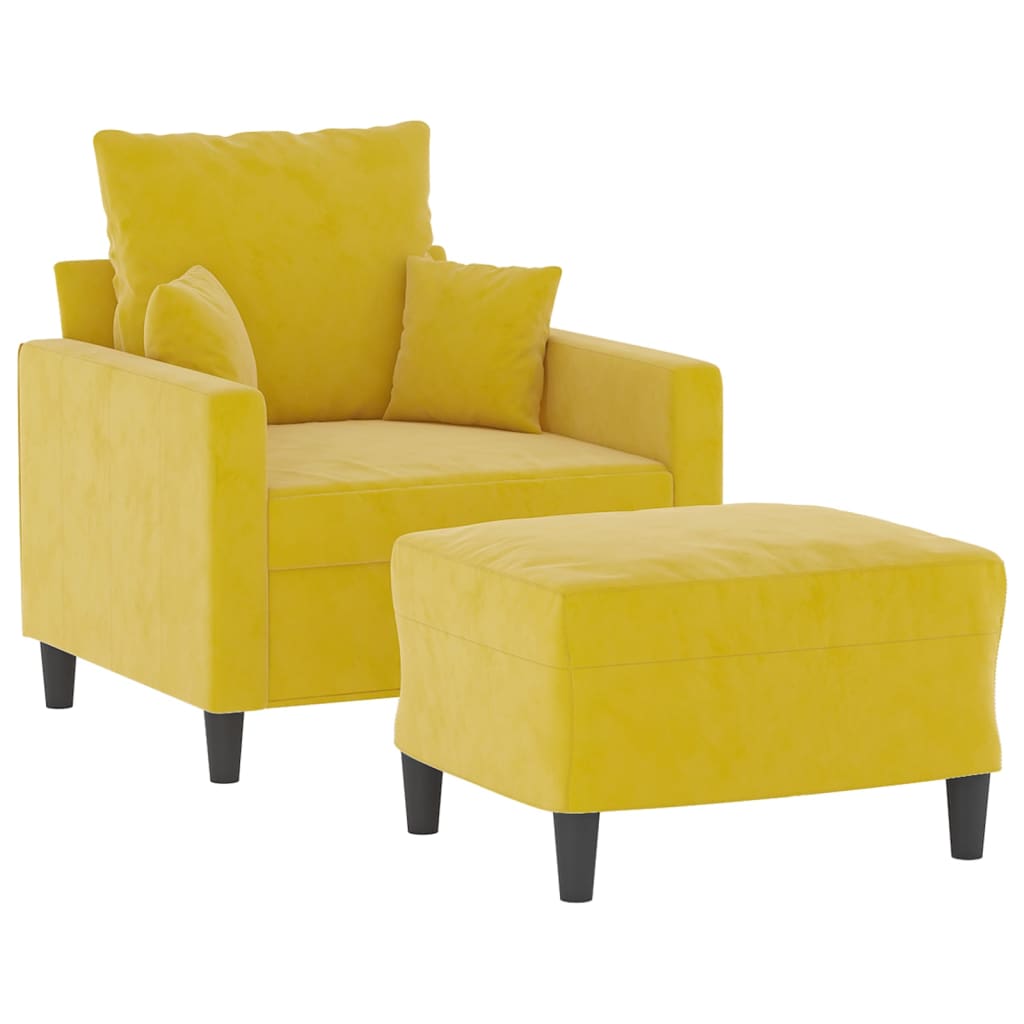 Fauteuil avec repose-pied jaune 60 cm velours - XIOS