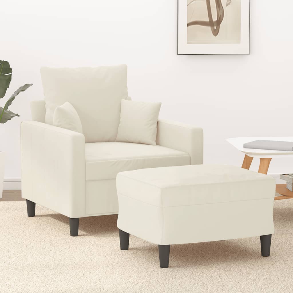 Fauteuil avec repose-pied Crème 60 cm Velours - XIOS