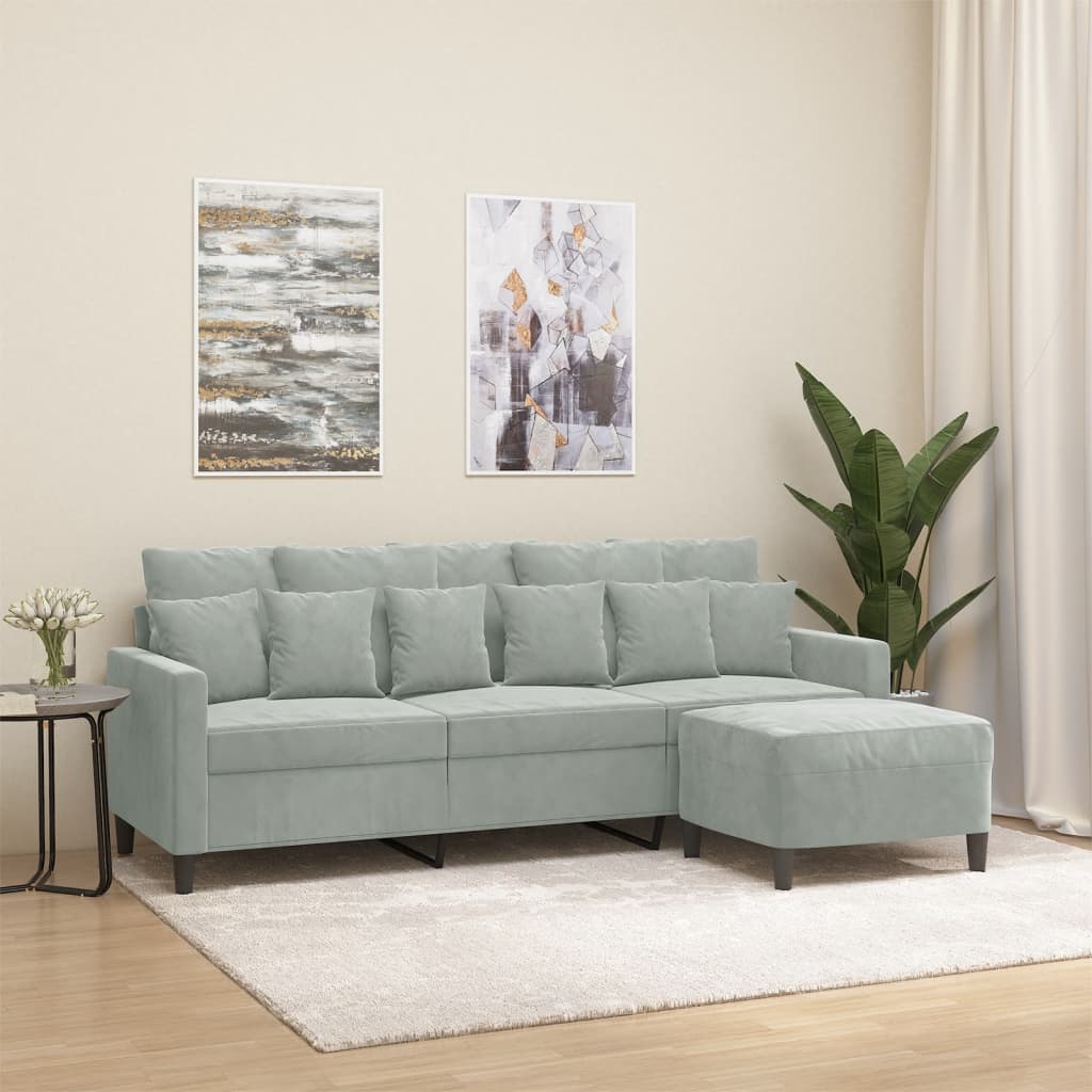 Canapé à 3 places avec repose-pieds Gris clair 180 cm Velours - XIOS