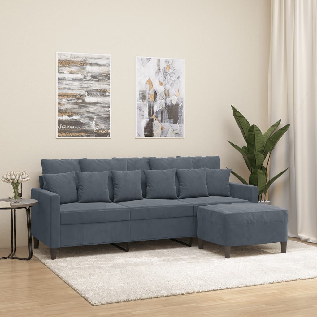 Canapé à 3 places avec repose-pieds Gris foncé 180 cm Velours - XIOS