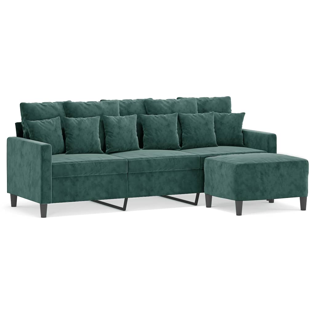 Canapé à 3 places avec repose-pieds Vert foncé 180 cm Velours - XIOS