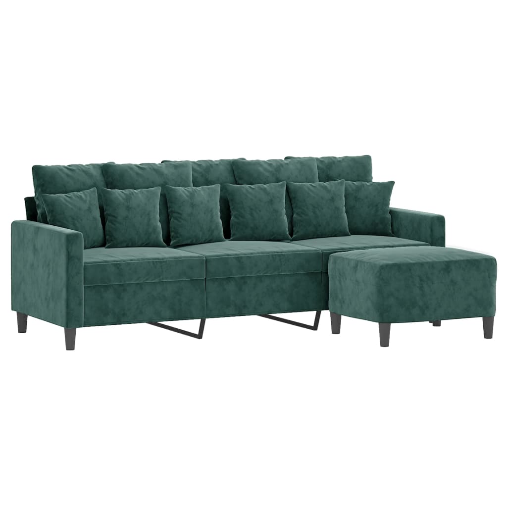 Canapé à 3 places avec repose-pieds Vert foncé 180 cm Velours - XIOS