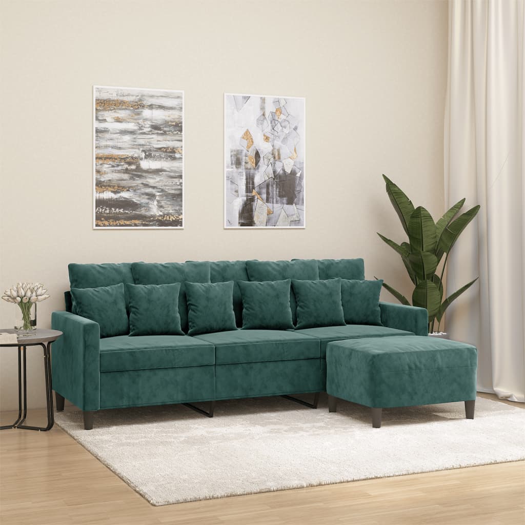 Canapé à 3 places avec repose-pieds Vert foncé 180 cm Velours - XIOS