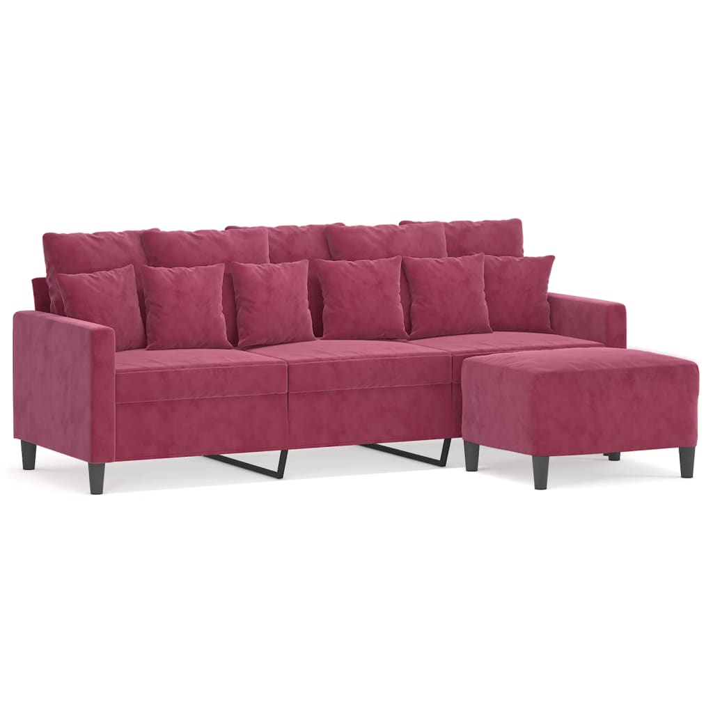 Canapé à 3 places et repose-pieds Rouge bordeaux 180 cm Velours - XIOS