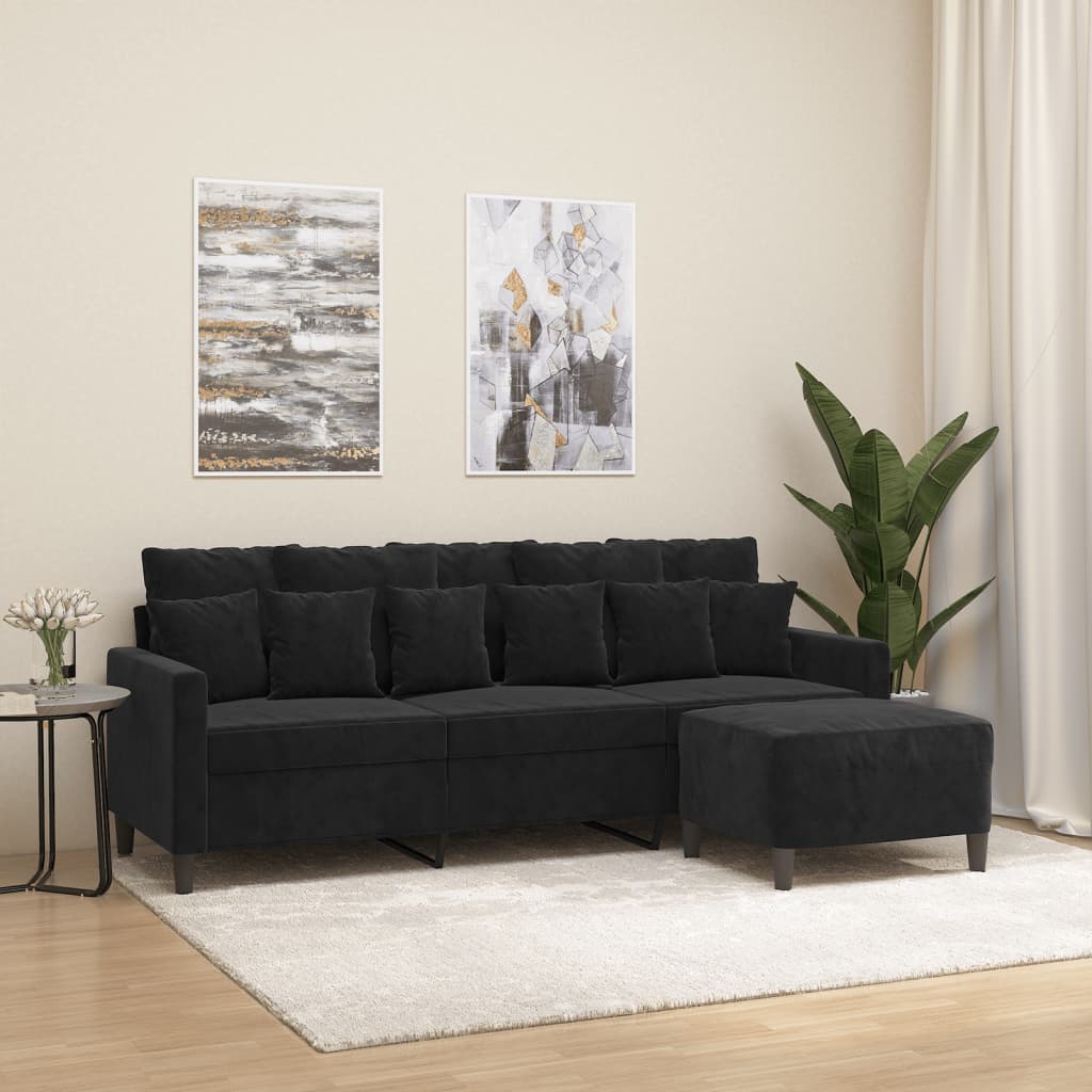 Canapé à 3 places avec repose-pieds Noir 180 cm Velours - XIOS