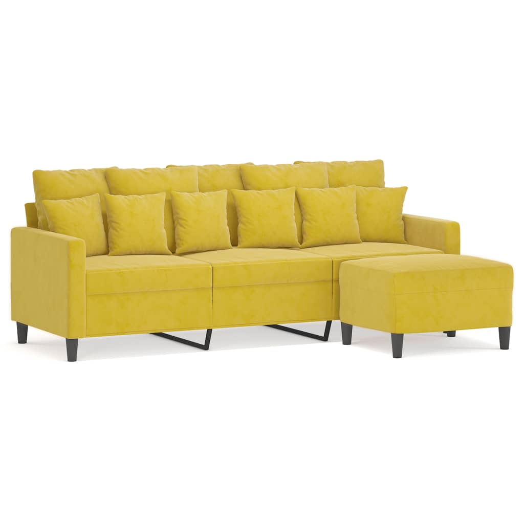 Canapé à 3 places avec repose-pieds jaune 180 cm velours - XIOS