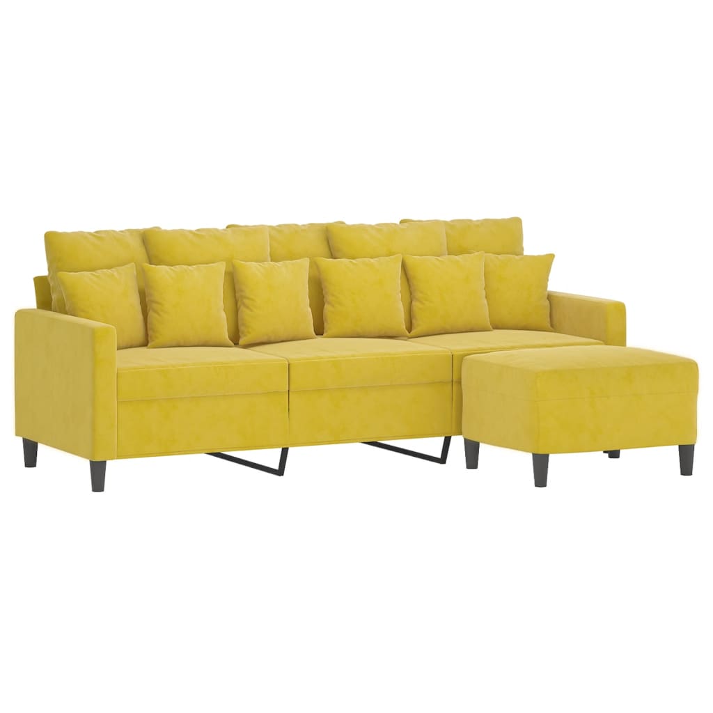 Canapé à 3 places avec repose-pieds jaune 180 cm velours - XIOS