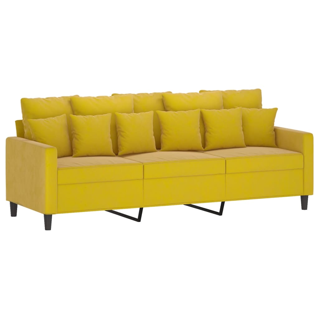 Canapé à 3 places avec repose-pieds jaune 180 cm velours - XIOS