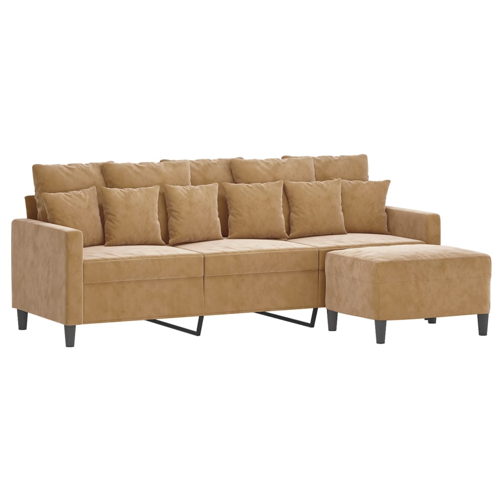 Canapé à 3 places avec repose-pieds Marron 180 cm Velours - XIOS