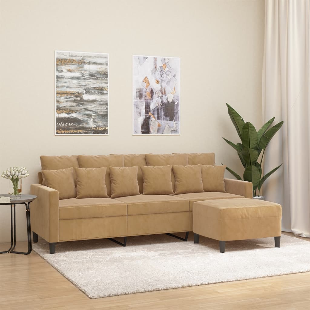 Canapé à 3 places avec repose-pieds Marron 180 cm Velours - XIOS