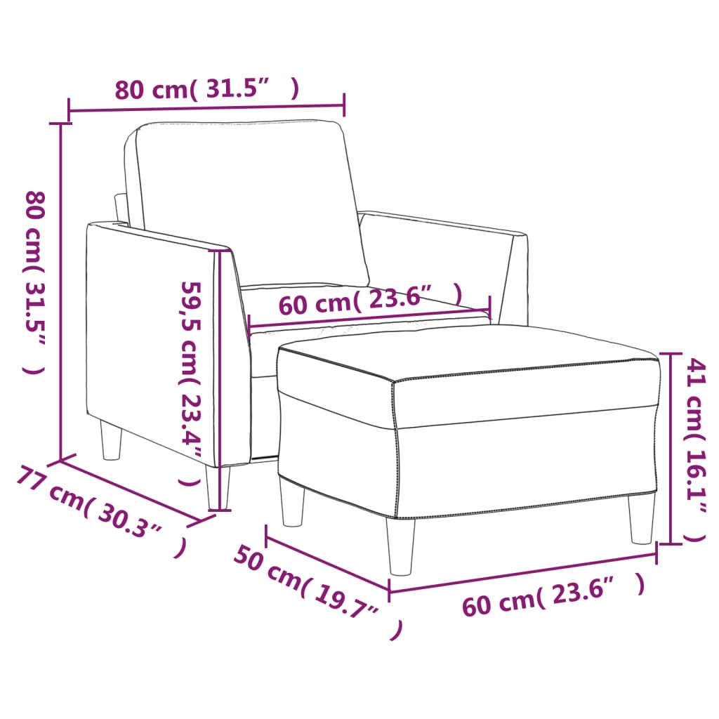 Fauteuil avec repose-pied Cappuccino 60 cm Similicuir - XIOS