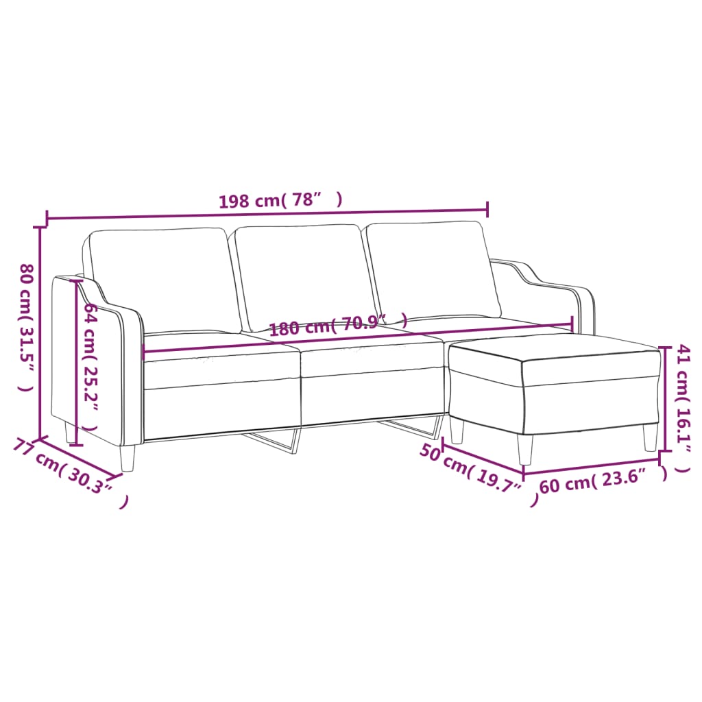 Canapé à 3 places avec repose-pieds Marron 180 cm Tissu