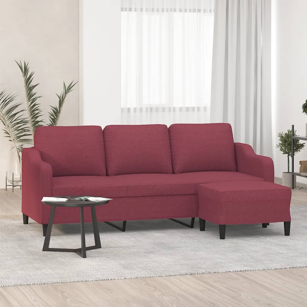 Canapé à 3 places avec repose-pieds Rouge bordeaux 180 cm Tissu - XIOS