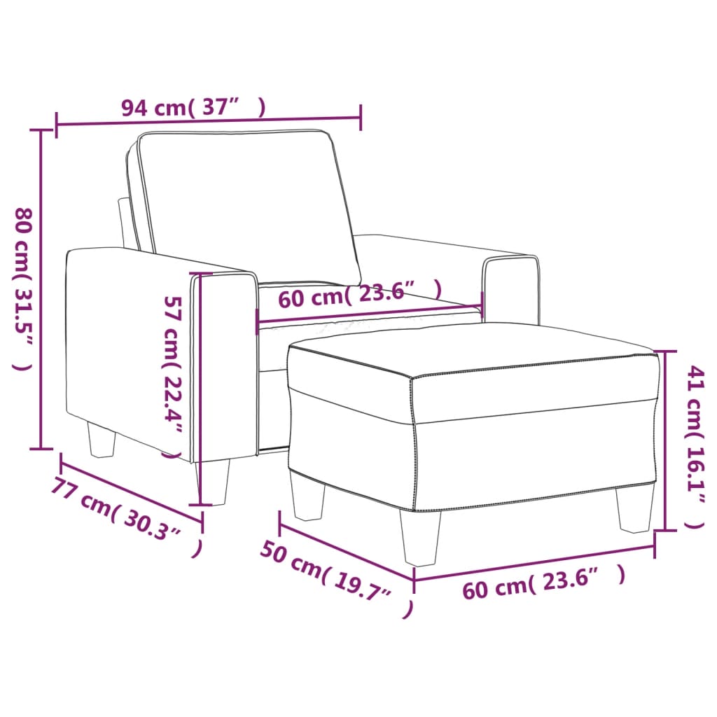 Fauteuil avec repose-pied Noir 60 cm Tissu - XIOS