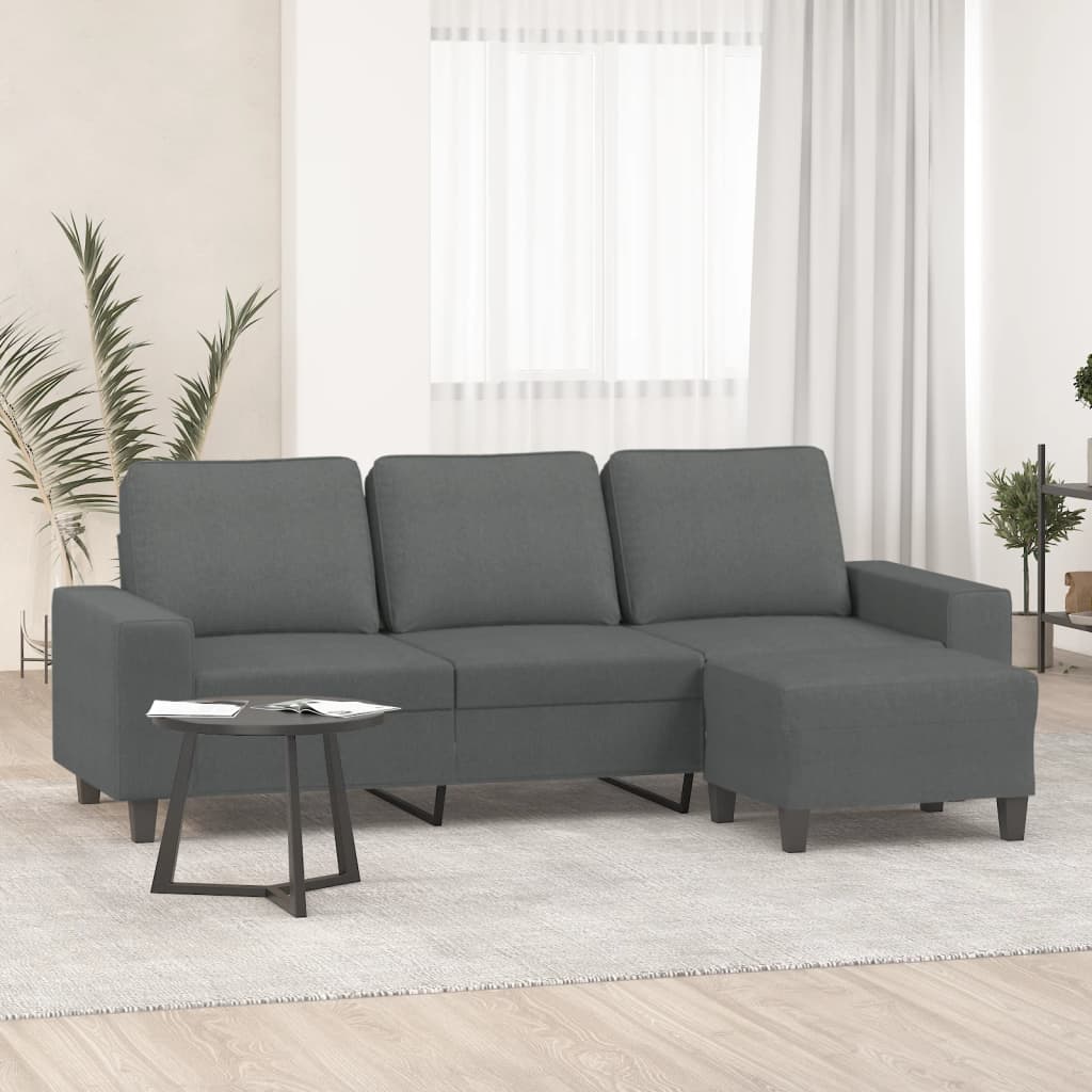 Canapé à 3 places avec repose-pieds Gris foncé 180 cm Tissu - XIOS