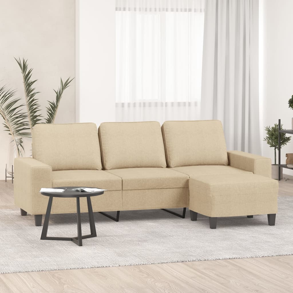 Canapé à 3 places avec repose-pieds Crème 180 cm Tissu - XIOS