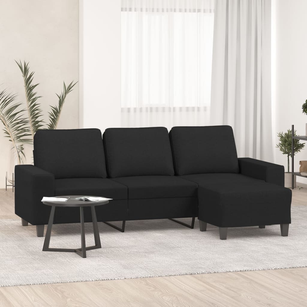 Canapé à 3 places avec repose-pieds Noir 180 cm Tissu - XIOS