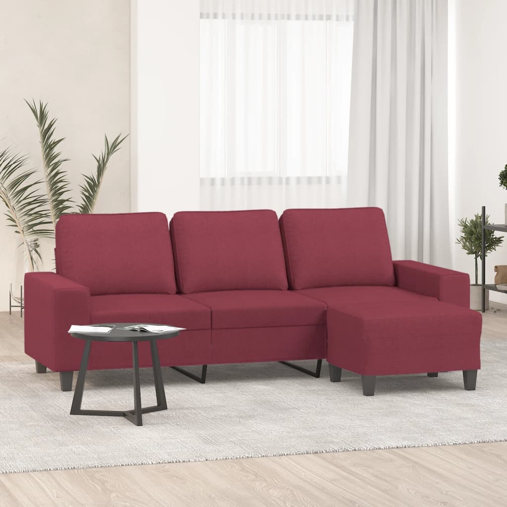 Canapé à 3 places avec repose-pieds Rouge bordeaux 180 cm Tissu - XIOS