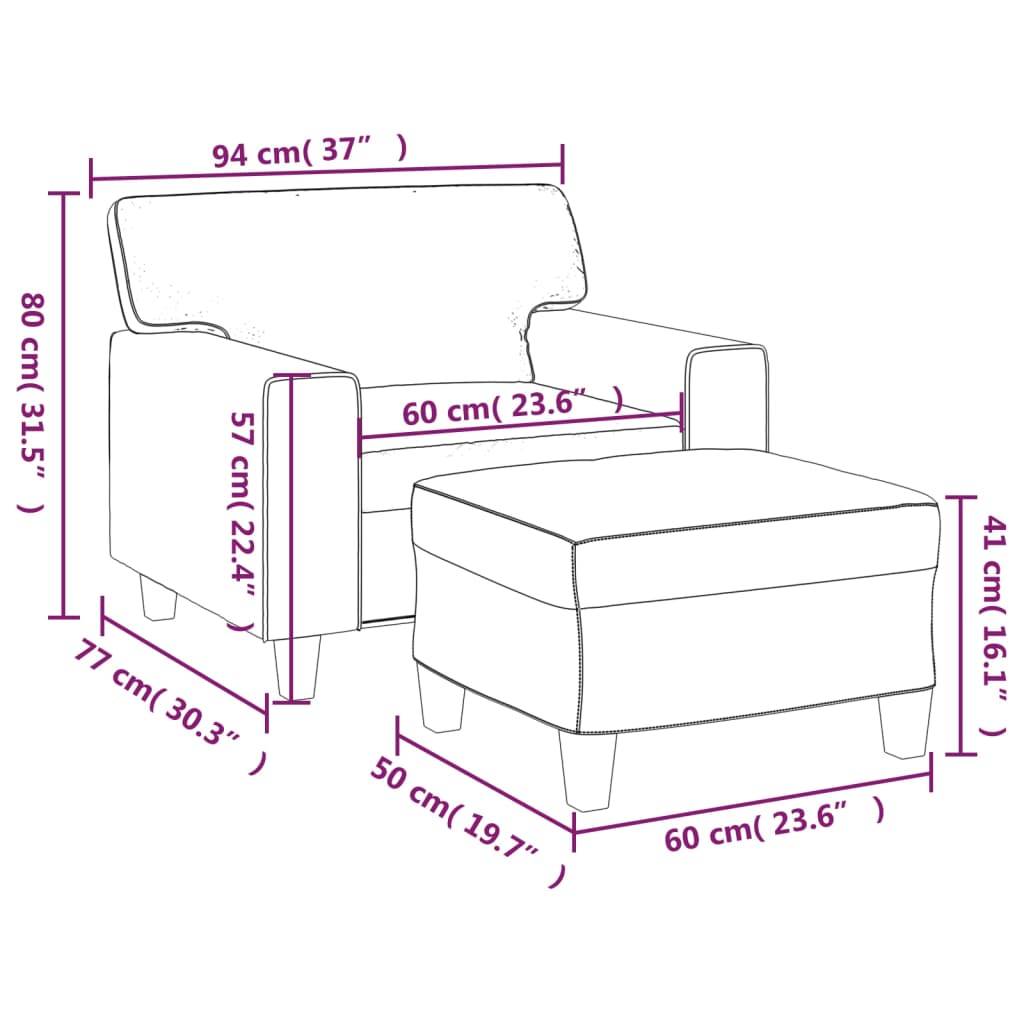 Fauteuil avec repose-pied Crème 60 cm Similicuir - XIOS