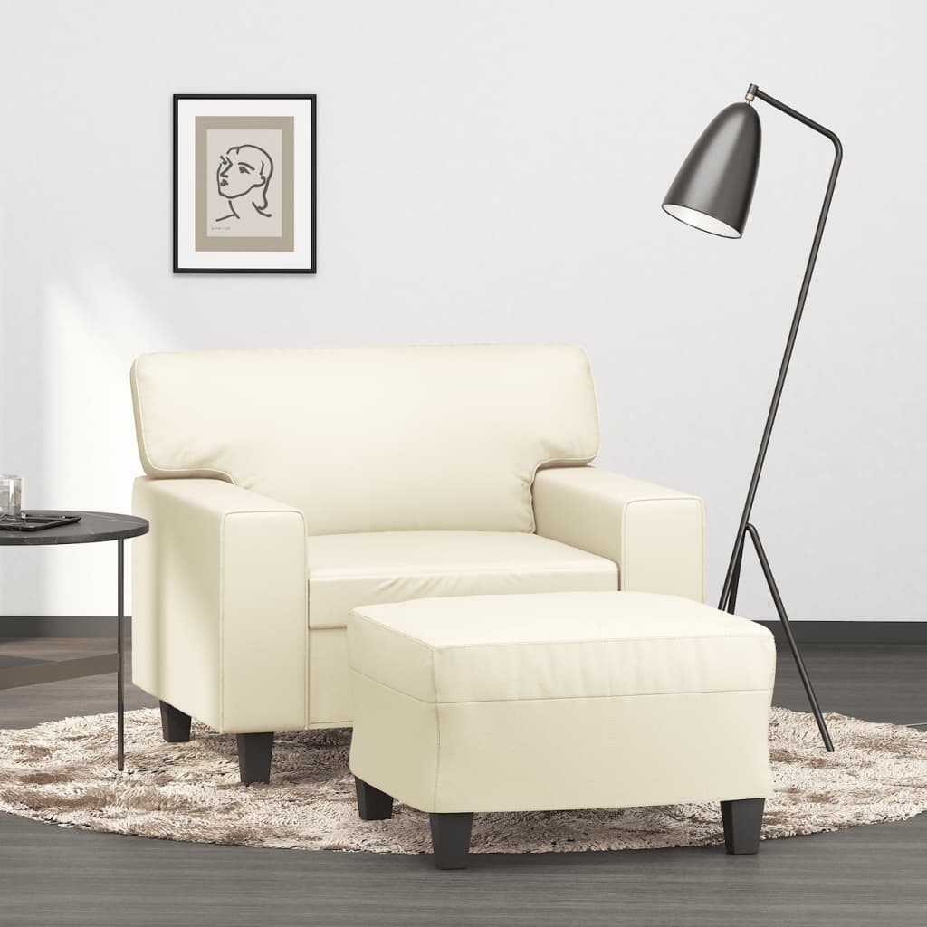 Fauteuil avec repose-pied Crème 60 cm Similicuir - XIOS