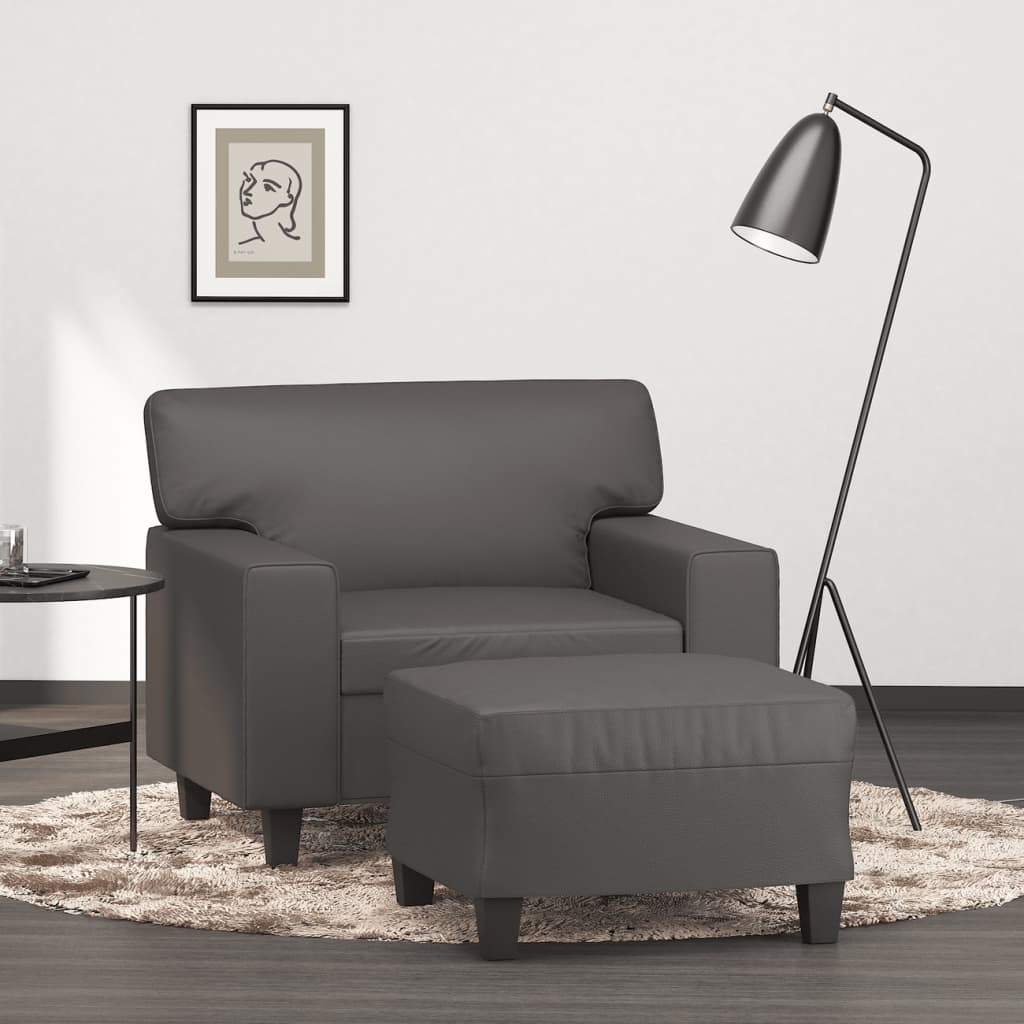 Fauteuil avec repose-pied Gris 60 cm Similicuir - XIOS