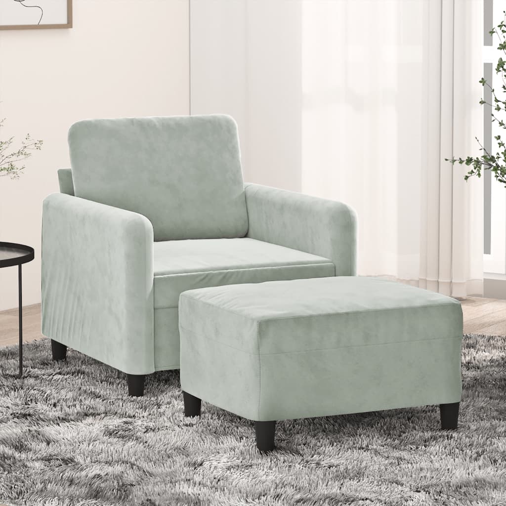 Fauteuil avec repose-pied Gris clair 60 cm Velours - XIOS