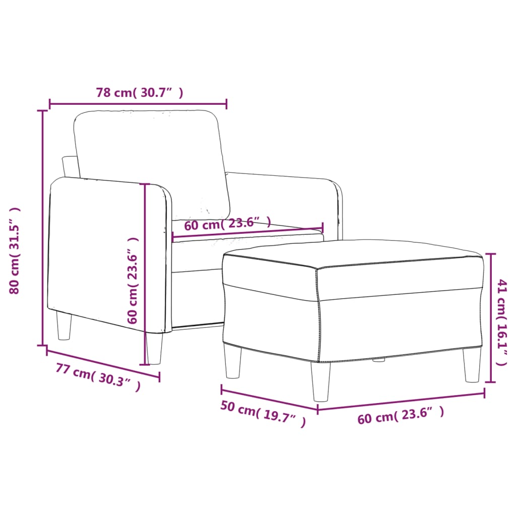 Fauteuil avec repose-pied Noir 60 cm Velours - XIOS