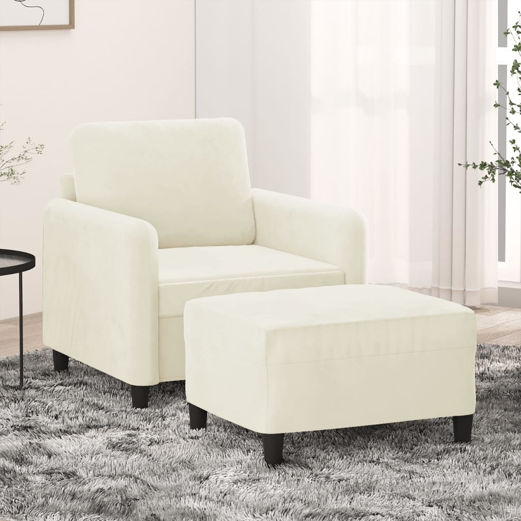 Fauteuil avec repose-pied Crème 60 cm Velours - XIOS