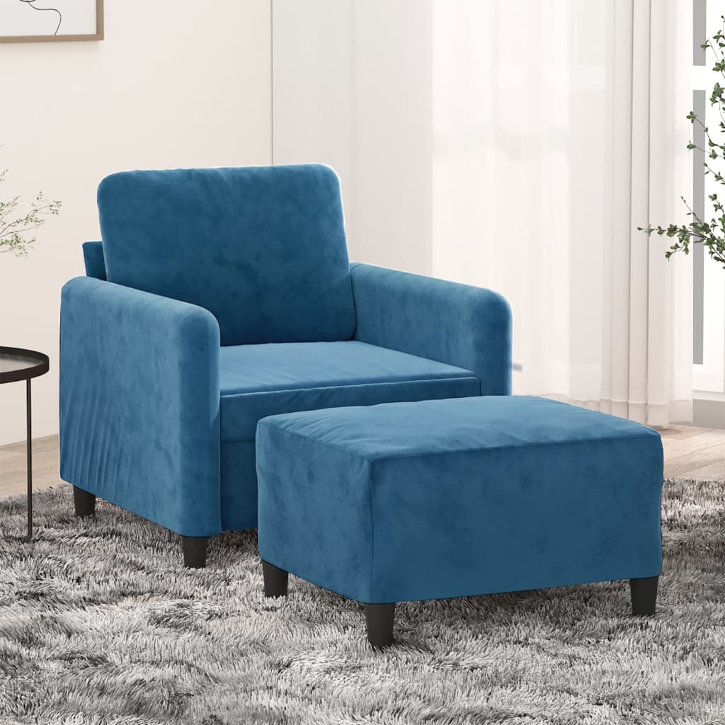 Fauteuil avec repose-pied Bleu 60 cm Velours - XIOS