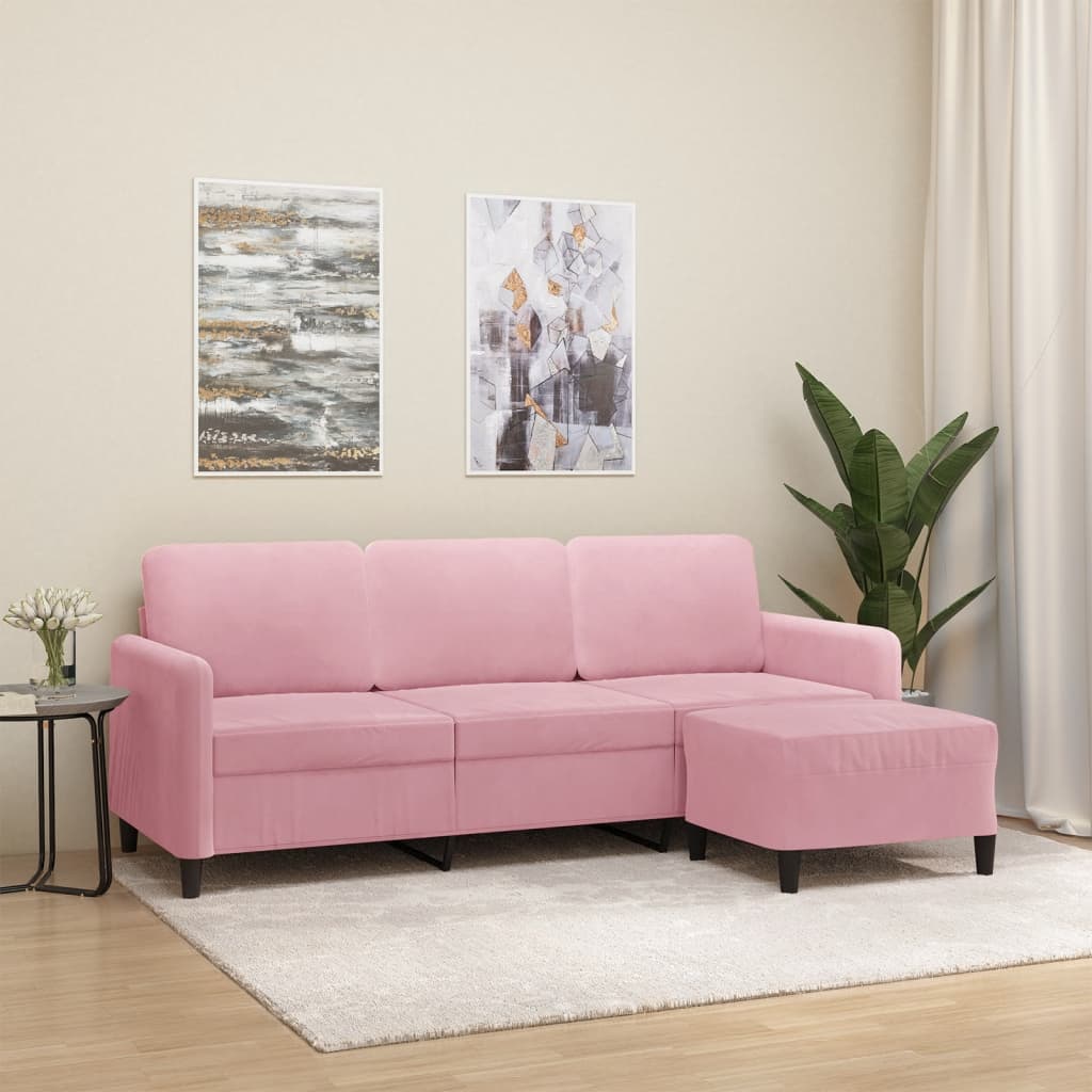 Canapé à 3 places avec repose-pieds Rose 180 cm Velours - XIOS