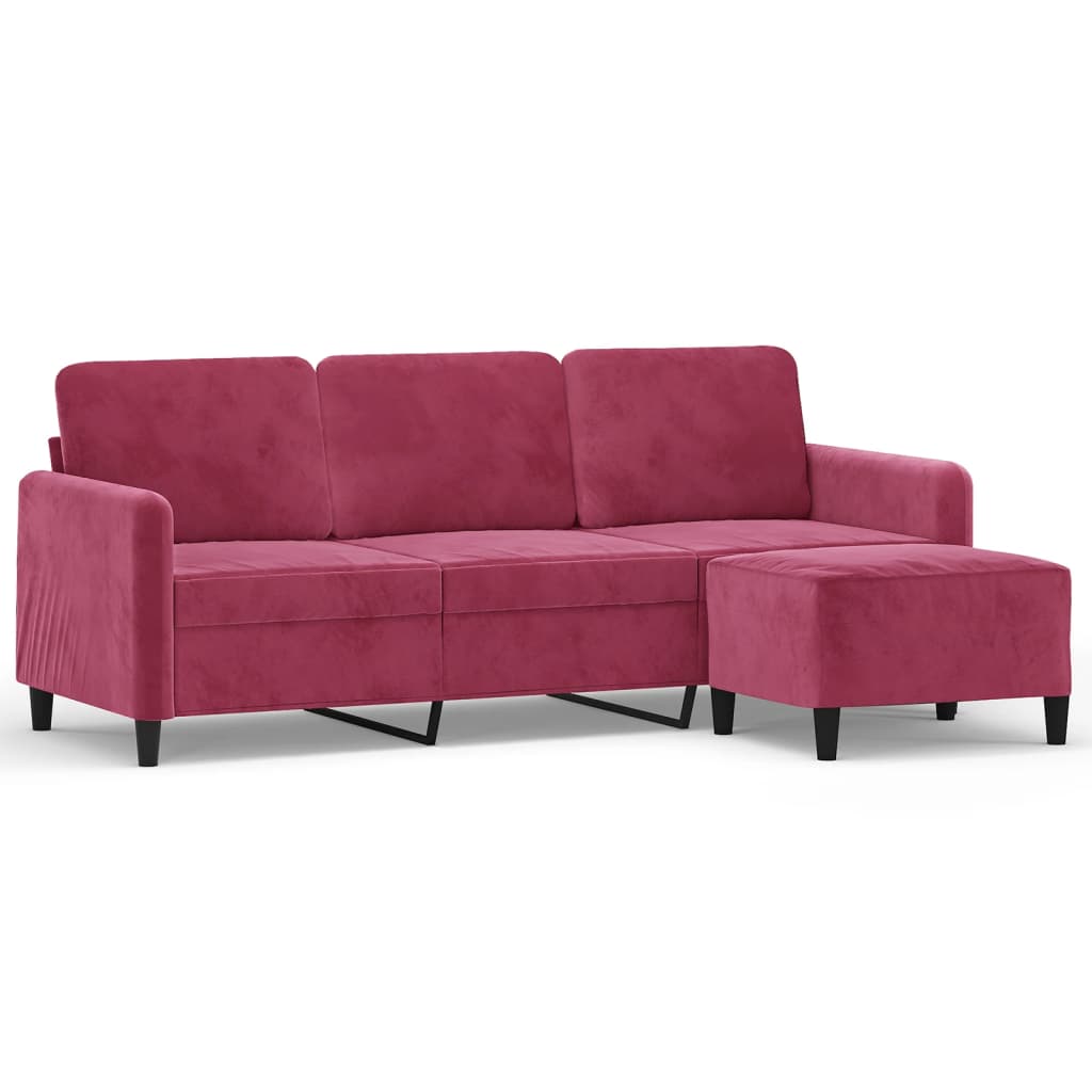 Canapé à 3 places et repose-pieds Rouge bordeaux 180 cm Velours - XIOS