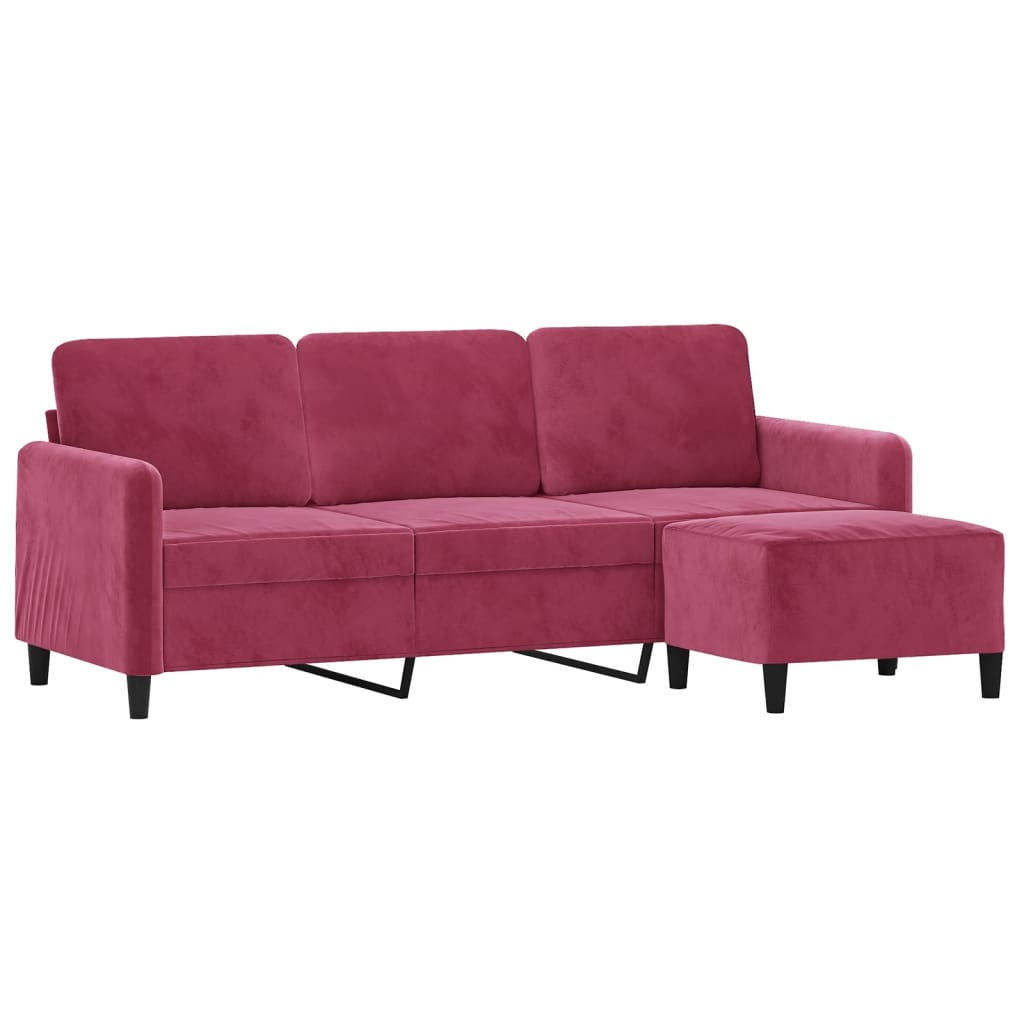 Canapé à 3 places et repose-pieds Rouge bordeaux 180 cm Velours - XIOS