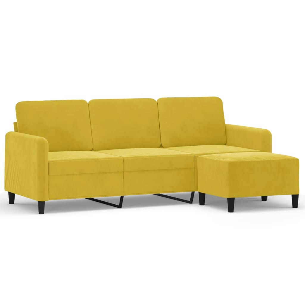 Canapé à 3 places avec repose-pieds jaune 180 cm velours - XIOS