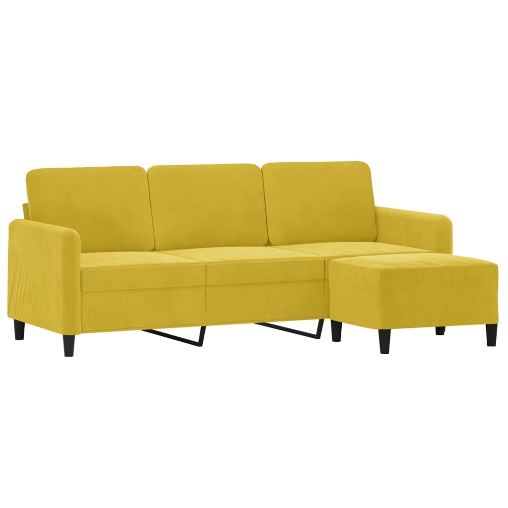 Canapé à 3 places avec repose-pieds jaune 180 cm velours - XIOS