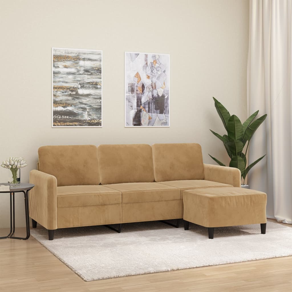 Canapé à 3 places avec repose-pieds Marron 180 cm Velours - XIOS