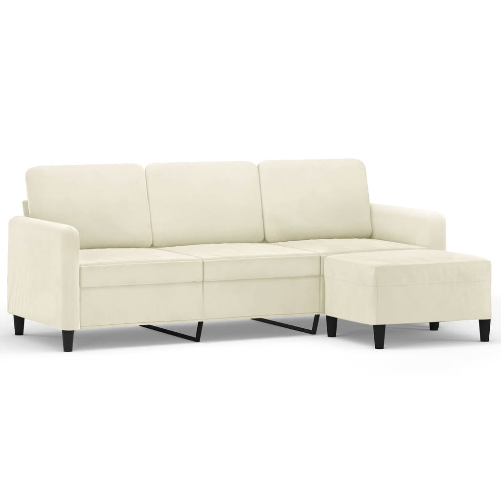 Canapé à 3 places avec repose-pieds Crème 180 cm Velours - XIOS