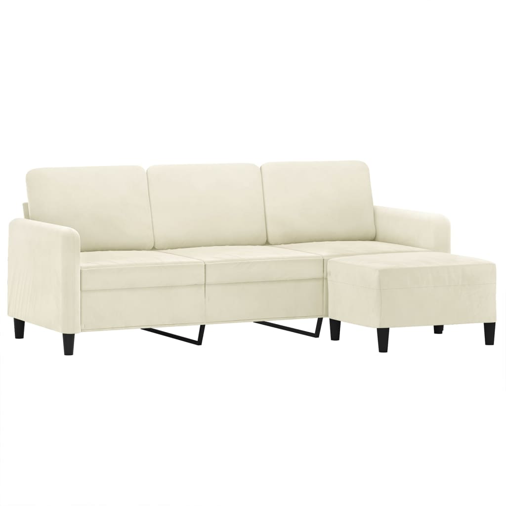 Canapé à 3 places avec repose-pieds Crème 180 cm Velours - XIOS