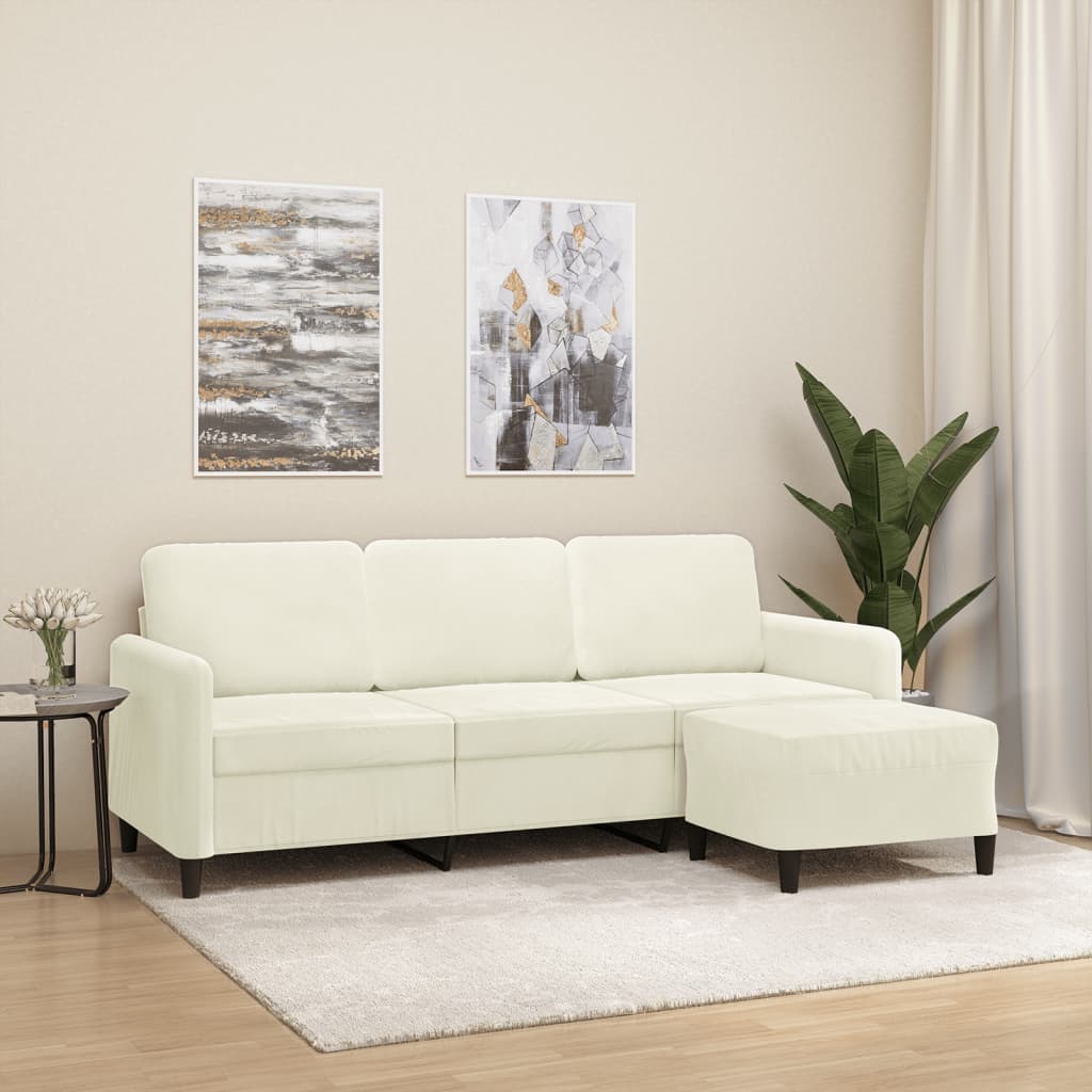 Canapé à 3 places avec repose-pieds Crème 180 cm Velours - XIOS