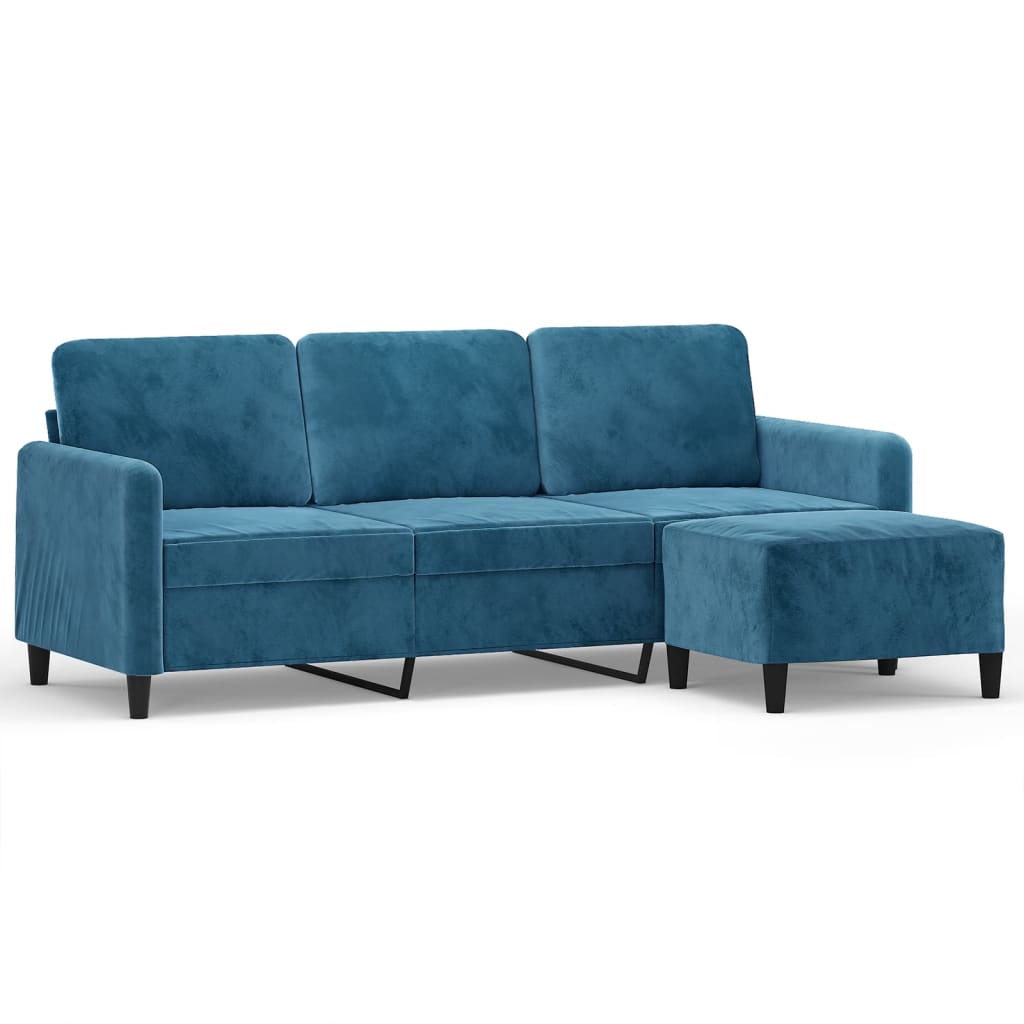 Canapé à 3 places avec repose-pieds Bleu 180 cm Velours - XIOS