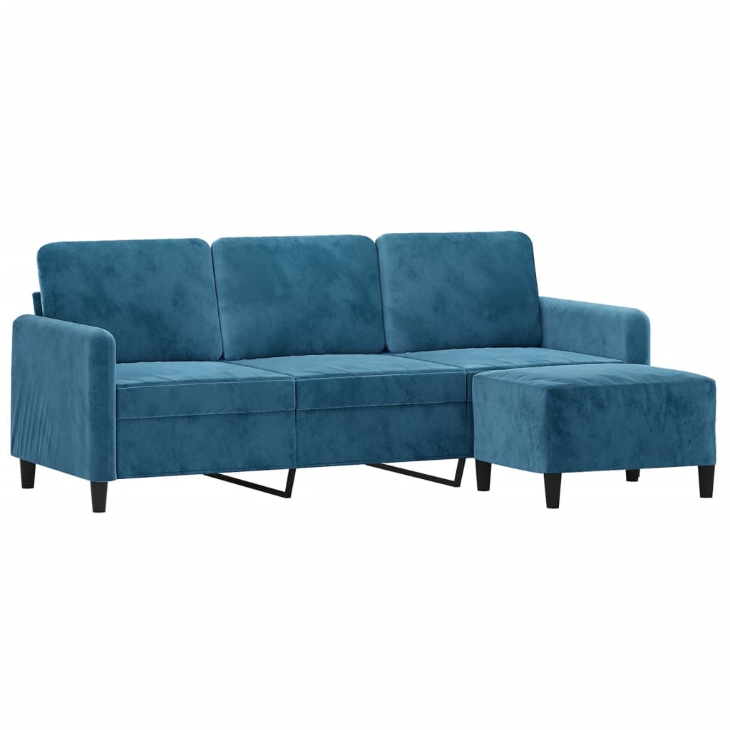 Canapé à 3 places avec repose-pieds Bleu 180 cm Velours - XIOS