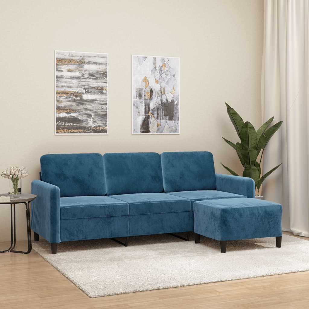 Canapé à 3 places avec repose-pieds Bleu 180 cm Velours - XIOS