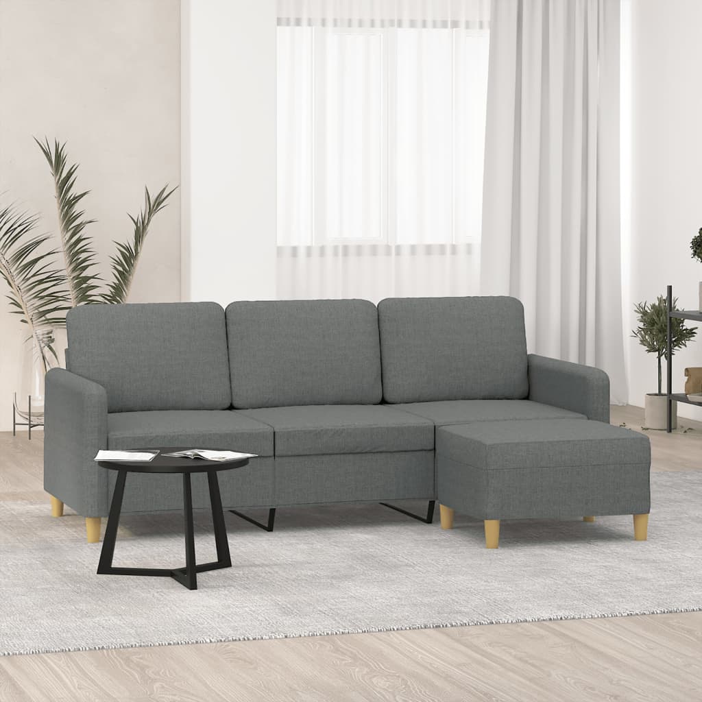 Canapé à 3 places avec repose-pieds Gris foncé 180 cm Tissu - XIOS
