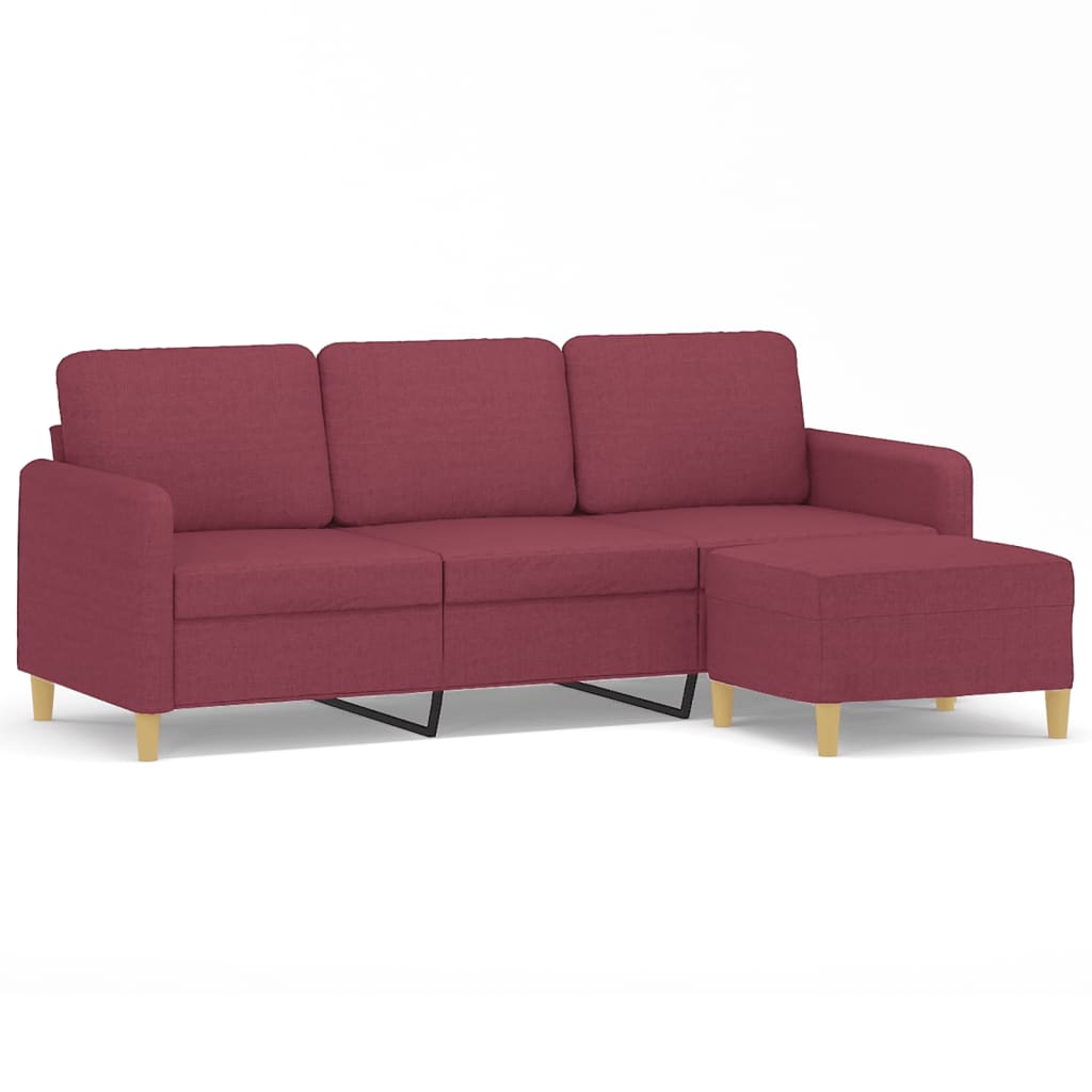Canapé à 3 places avec repose-pieds Rouge bordeaux 180 cm Tissu - XIOS