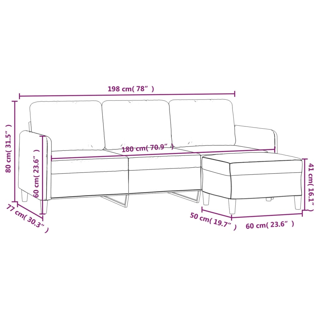 Canapé à 3 places avec repose-pieds Taupe 180 cm Tissu
