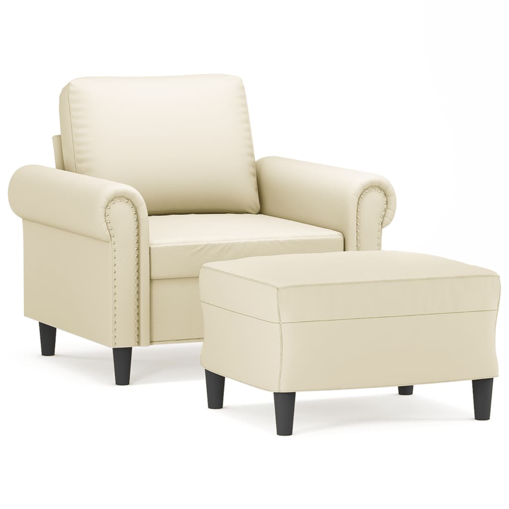 Fauteuil avec repose-pied Crème 60 cm Similicuir
