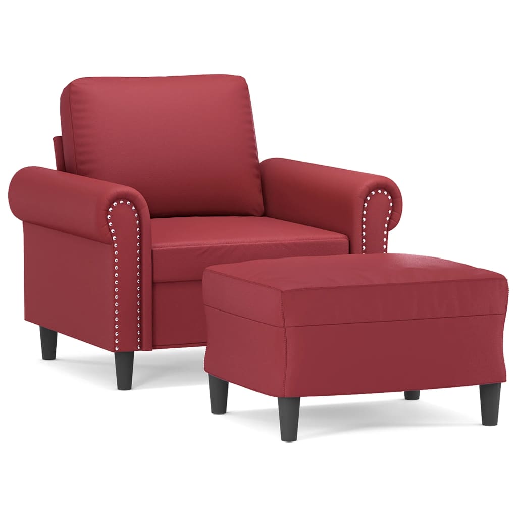 Fauteuil avec repose-pied Rouge bordeaux 60 cm Similicuir - XIOS