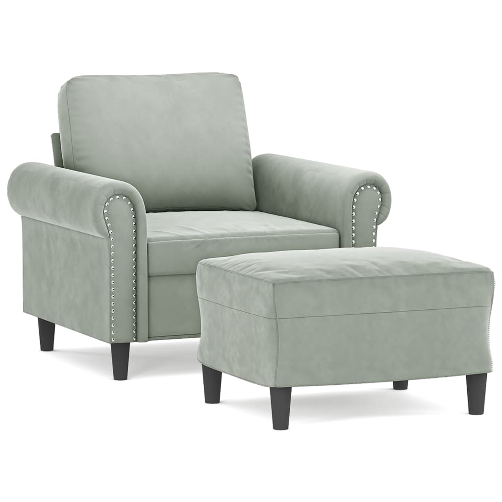 Fauteuil avec repose-pied Gris clair 60 cm Velours - XIOS