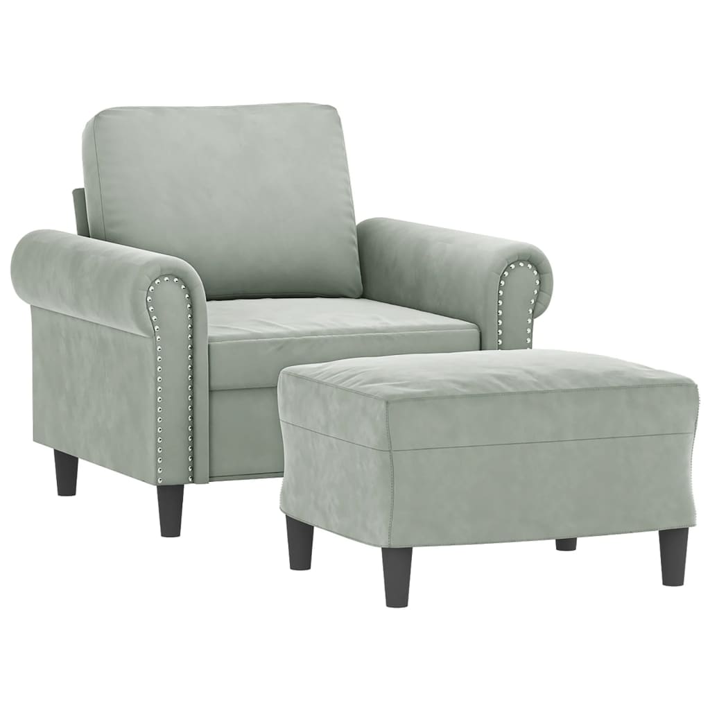 Fauteuil avec repose-pied Gris clair 60 cm Velours - XIOS